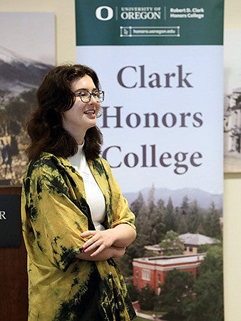 Clark Honors student speaks at Stamps event.
